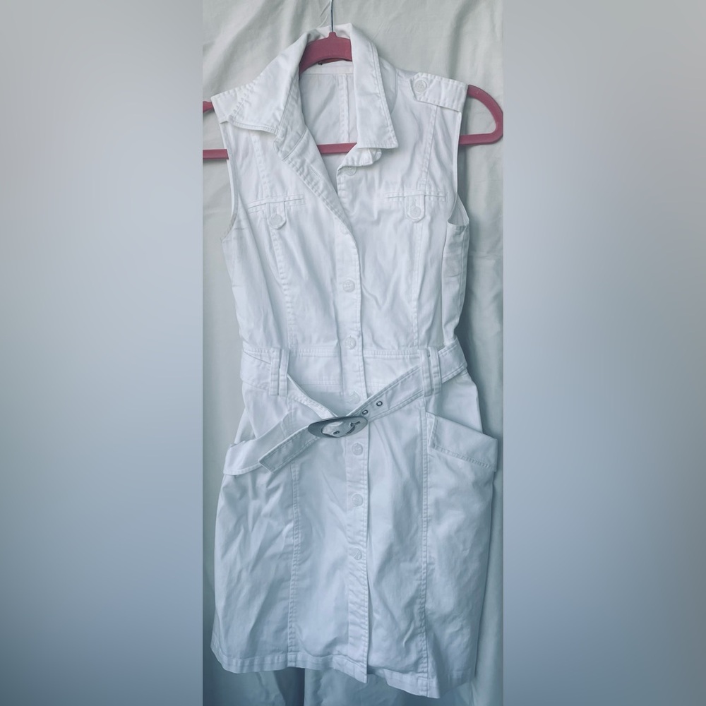 White Sleeveless Button-Up Dress